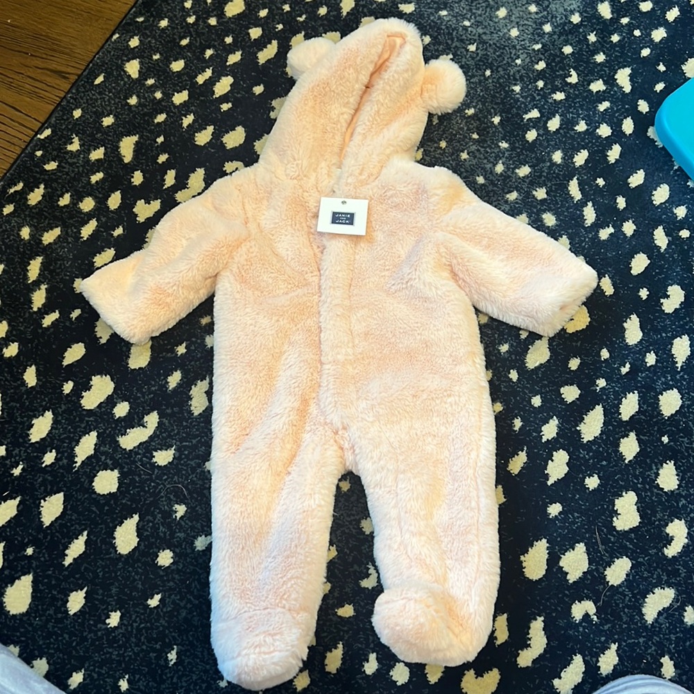 Brand new with tags Janie and Jack pink faux fur one piece jacket 0 to 3 months